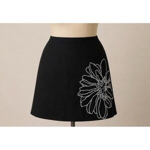 DKNY 18W Black Skirt Floral Beaded Appliqué‎ Career Chic A-Line Plus SZ 18W